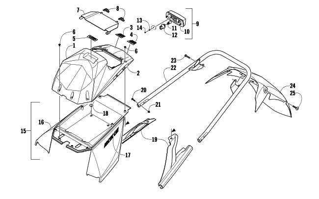 Parts Diagram for Arctic Cat 2009 Z1 1100 EFI LXR SNOWMOBILE REAR BUMPER, STORAGE BOX, AND TAILLIGHT ASSEMBLY