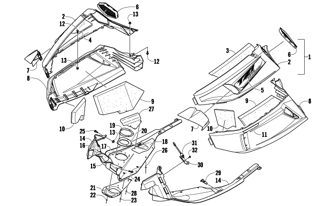 Parts Diagram for Arctic Cat 2009 TZ1 TURBO LXR SNOWMOBILE SKID PLATE AND SIDE PANEL ASSEMBLY
