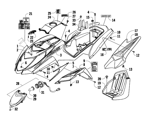 Parts Diagram for Arctic Cat 2009 300 DVX 2X4 AUTO SPORT ATV BODY PANEL AND HEADLIGHT ASSEMBLY