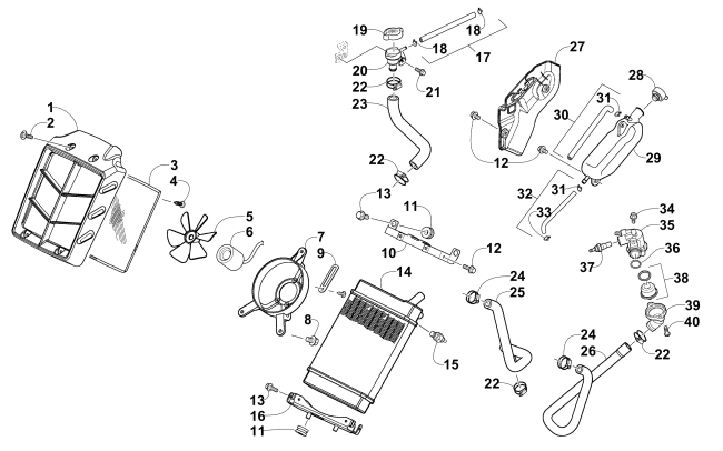 Parts Diagram for Arctic Cat 2015 300 DVX ATV COOLING ASSEMBLY