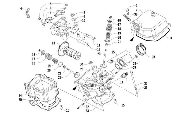 Parts Diagram for Arctic Cat 2014 300 DVX ATV CYLINDER HEAD AND CAMSHAFT/VALVE ASSEMBLY