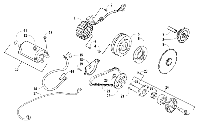 Parts Diagram for Arctic Cat 2011 300 2X4 UTILITY ATV STARTER MOTOR, MAGNETO, AND OIL PUMP ASSEMBLY