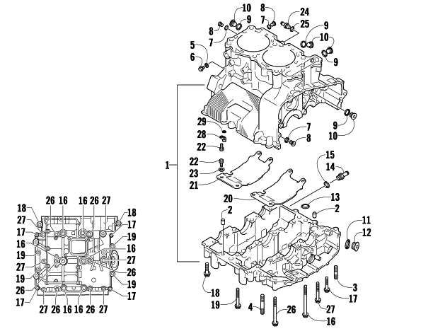 Parts Diagram for Arctic Cat 2009 Z1 TURBO SNOWMOBILE CRANKCASE ASSEMBLY