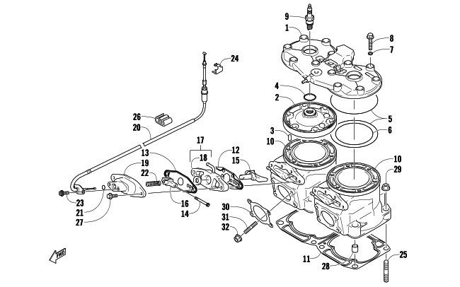 Parts Diagram for Arctic Cat 2013 SNO PRO 600 SNOWMOBILE CYLINDER AND HEAD ASSEMBLY