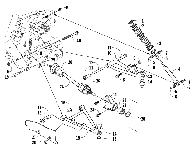 Parts Diagram for Arctic Cat 2009 PROWLER 550 4X4 FLATBED ATV FRONT SUSPENSION ASSEMBLY