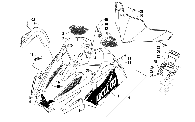 Parts Diagram for Arctic Cat 2009 600 SNO PRO CROSS COUNTRY SNOWMOBILE HOOD AND WINDSHIELD ASSEMBLY
