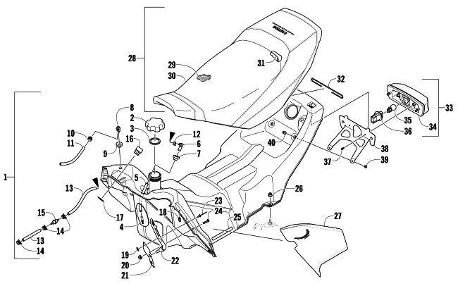 Parts Diagram for Arctic Cat 2009 600 SNO PRO SNOWMOBILE GAS TANK, SEAT, AND TAILLIGHT ASSEMBLY