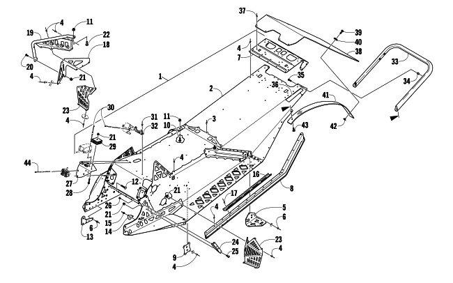 Parts Diagram for Arctic Cat 2009 600 SNO PRO SNOWMOBILE CHASSIS, REAR BUMPER, AND SNOWFLAP ASSEMBLY
