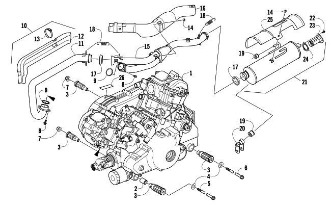 Parts Diagram for Arctic Cat 2010 TRV 1000 ATV ENGINE AND EXHAUST
