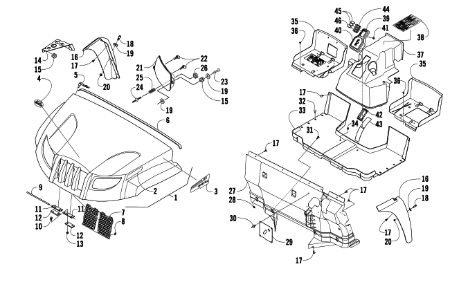 Parts Diagram for Arctic Cat 2009 PROWLER 550 4X4 FLATBED ATV FRONT BODY PANEL ASSEMBLY