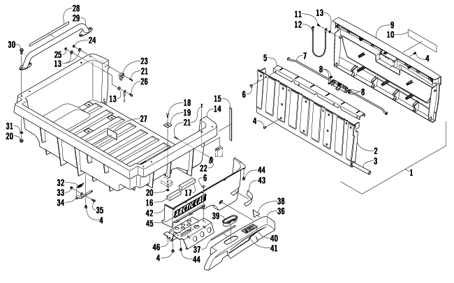 Parts Diagram for Arctic Cat 2009 PROWLER 1000 XTZ 4X4 ATV CARGO BOX AND TAILGATE ASSEMBLY