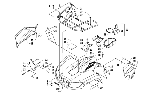 Parts Diagram for Arctic Cat 2009 650 TRV ATV FRONT RACK, BODY PANEL, AND HEADLIGHT ASSEMBLIES