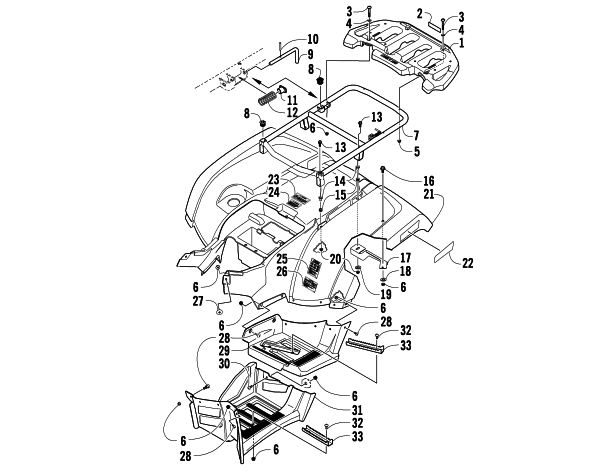 Parts Diagram for Arctic Cat 2010 TRV 1000 CRUISER ATV REAR RACK, BODY PANEL, AND FOOTWELL ASSEMBLIES