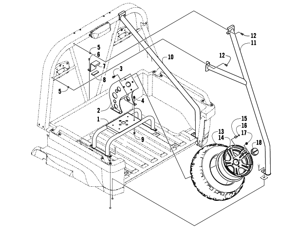 Parts Diagram for Arctic Cat 2009 PROWLER 1000 XTZ 4X4 ATV ROLL SUPPORT AND SPARE TIRE ASSEMBLY