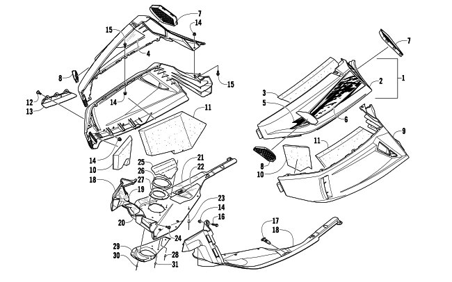 Parts Diagram for Arctic Cat 2010 F5 LXR (S2010F5CLXUSG) SNOWMOBILE SKID PLATE AND SIDE PANEL ASSEMBLY
