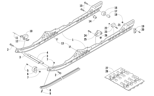 Parts Diagram for Arctic Cat 2010 TZ1 TURBO LXR SNOWMOBILE SLIDE RAIL AND TRACK ASSEMBLY