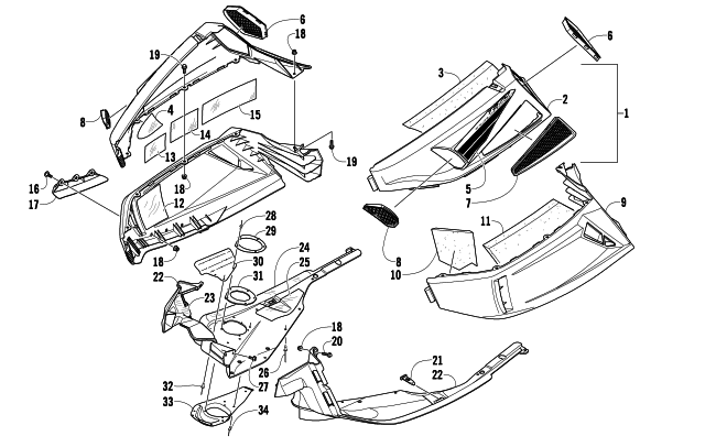 Parts Diagram for Arctic Cat 2010 T570 TOURING SNOWMOBILE SKID PLATE AND SIDE PANEL ASSEMBLY