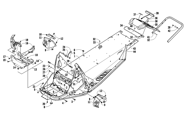 Parts Diagram for Arctic Cat 2010 F6 SNO PRO SNOWMOBILE CHASSIS, REAR BUMPER, AND SNOWFLAP ASSEMBLY