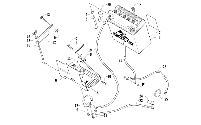 Parts Diagram for Arctic Cat 2013 T570 SNOWMOBILE BATTERY AND TRAY ASSEMBLY