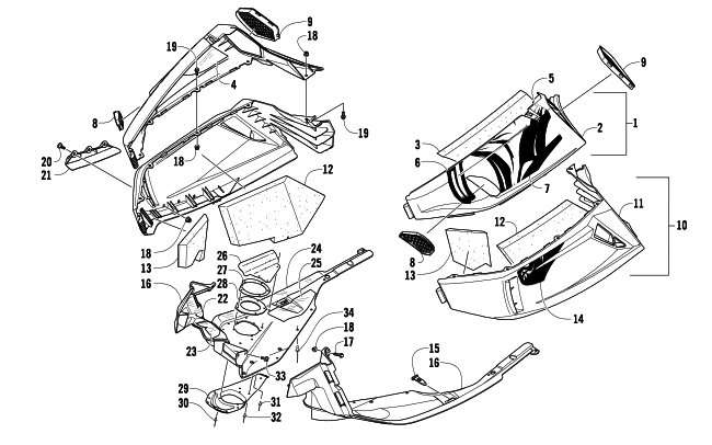 Parts Diagram for Arctic Cat 2010 F6 SNO PRO SNOWMOBILE SKID PLATE AND SIDE PANEL ASSEMBLY