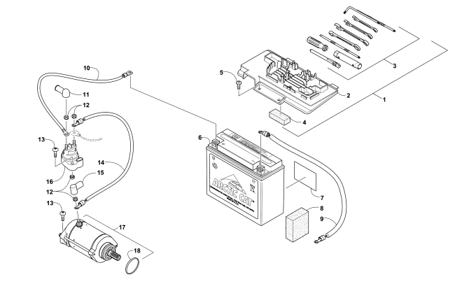 Parts Diagram for Arctic Cat 2010 700 H1 EFI 4X4 AUTOMATIC MUD PRO ATV BATTERY AND STARTER ASSEMBLY