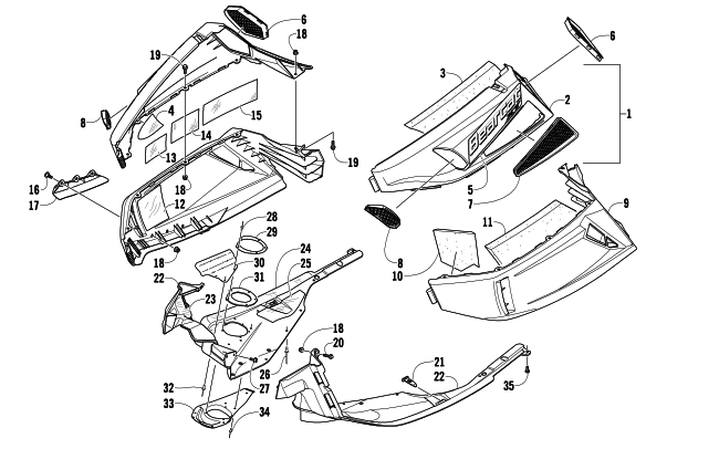 Parts Diagram for Arctic Cat 2010 BEARCAT 570 XT SNOWMOBILE SKID PLATE AND SIDE PANEL ASSEMBLY