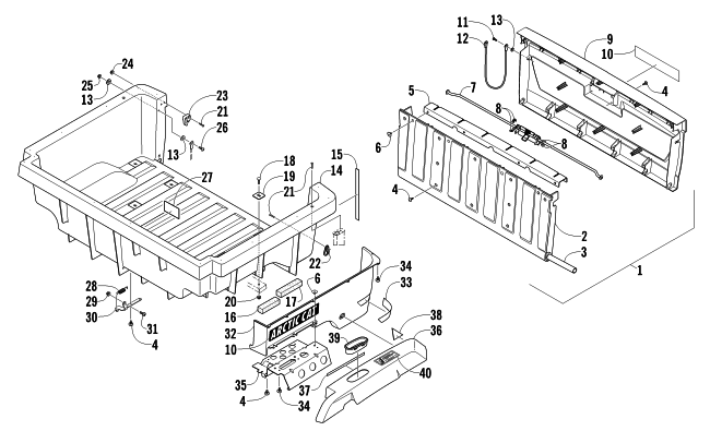 Parts Diagram for Arctic Cat 2010 PROWLER 700 XTX 4X4 ATV CARGO BOX AND TAILGATE ASSEMBLY