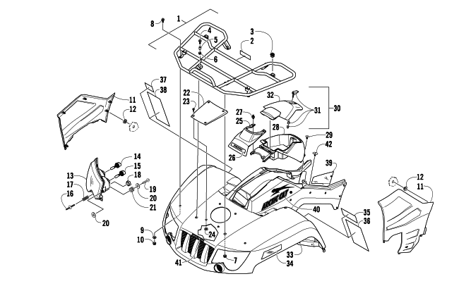 Parts Diagram for Arctic Cat 2010 550 H1 EFI 4X4 AUTOMATIC ATV FRONT RACK, BODY PANEL, AND HEADLIGHT ASSEMBLIES
