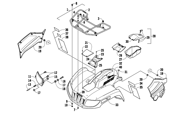 Parts Diagram for Arctic Cat 2010 TRV 1000 ATV FRONT RACK, BODY PANEL, AND HEADLIGHT ASSEMBLIES