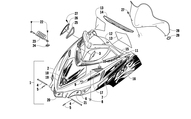 Parts Diagram for Arctic Cat 2010 CFR8 SNOWMOBILE HOOD AND WINDSHIELD ASSEMBLY