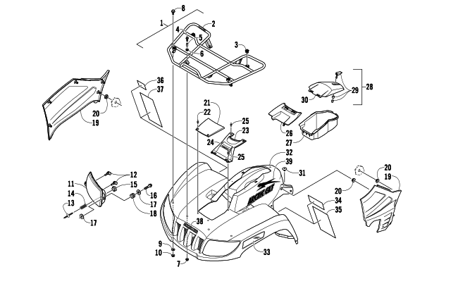 Parts Diagram for Arctic Cat 2010 700 H1 EFI 4X4 AUTOMATIC ATV FRONT RACK, BODY PANEL, AND HEADLIGHT ASSEMBLIES