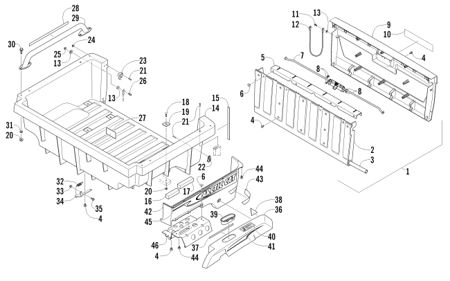 Parts Diagram for Arctic Cat 2010 PROWLER 1000 XTZ 4X4 ATV CARGO BOX AND TAILGATE ASSEMBLY
