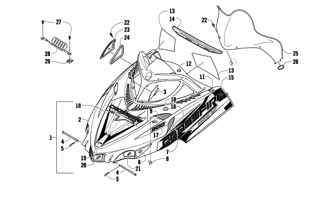 Parts Diagram for Arctic Cat 2010 CF8 SNOWMOBILE HOOD AND WINDSHIELD ASSEMBLY