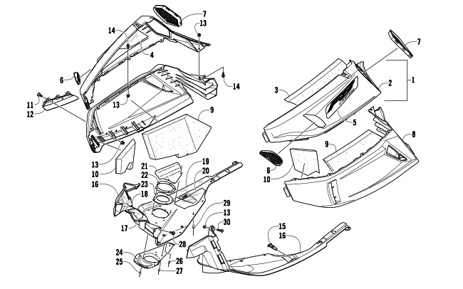 Parts Diagram for Arctic Cat 2010 F8 SNO PRO SNOWMOBILE SKID PLATE AND SIDE PANEL ASSEMBLY