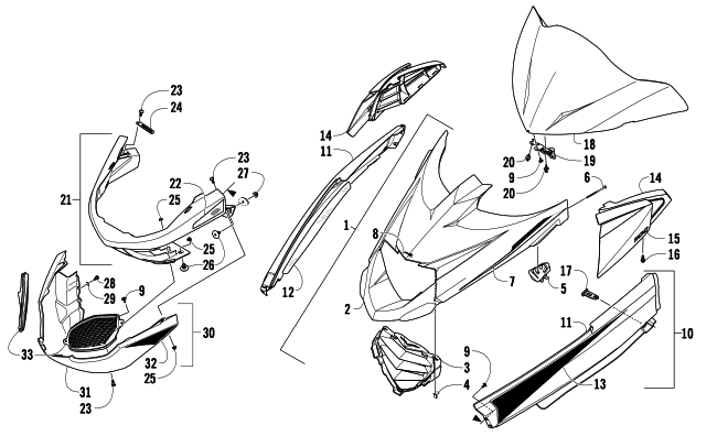 Parts Diagram for Arctic Cat 2010 Z1 TURBO LXR SNOWMOBILE HOOD, WINDSHIELD, AND FRONT BUMPER ASSEMBLY