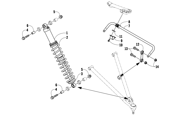 Parts Diagram for Arctic Cat 2010 ARCTIC CAT 500 SNO PRO SNOWMOBILE SHOCK ABSORBER AND SWAY BAR ASSEMBLY