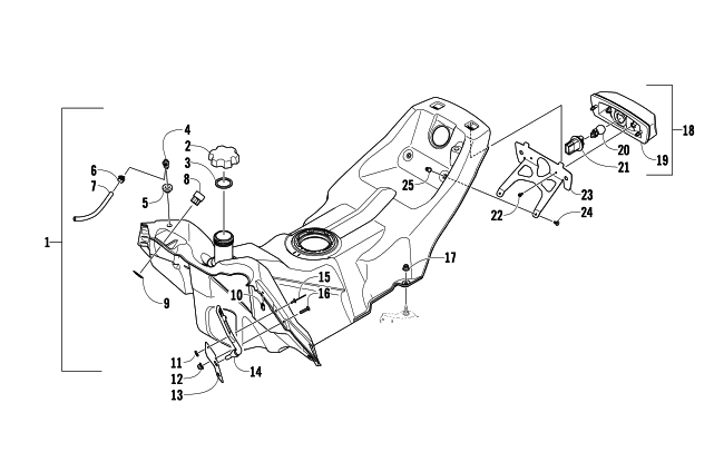 Parts Diagram for Arctic Cat 2014 SNO PRO 500 SNOWMOBILE GAS TANK AND TAILLIGHT ASSEMBLY