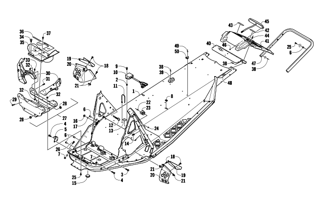 Parts Diagram for Arctic Cat 2010 Z1 TURBO SNOWMOBILE CHASSIS, REAR BUMPER, AND SNOWFLAP ASSEMBLY