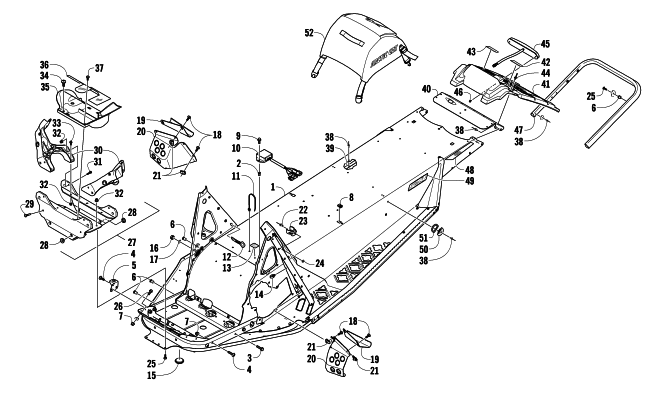 Parts Diagram for Arctic Cat 2010 Z1 TURBO LXR SNOWMOBILE CHASSIS, REAR BUMPER, AND SNOWFLAP ASSEMBLY