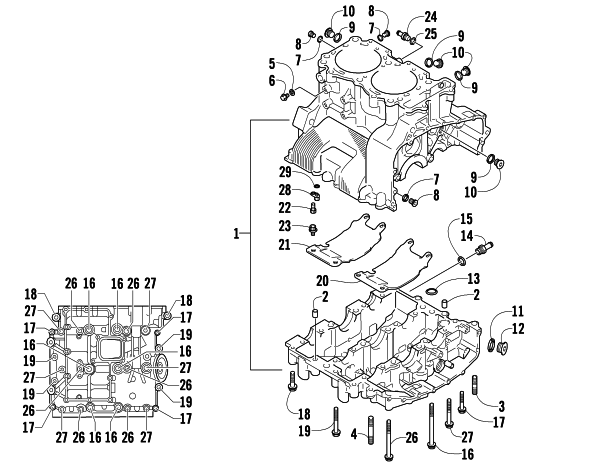 Parts Diagram for Arctic Cat 2010 Z1 TURBO SNOWMOBILE CRANKCASE ASSEMBLY