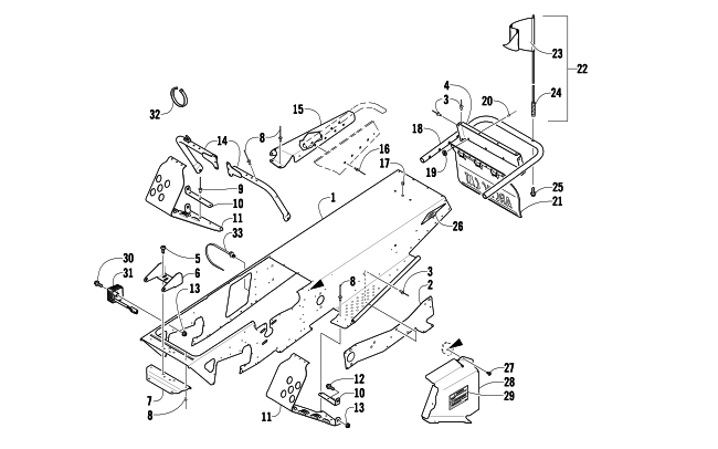 Parts Diagram for Arctic Cat 2011 AC 120 SNO PRO SNOWMOBILE CHASSIS, FOOTREST, AND REAR BUMPER ASSEMBLY