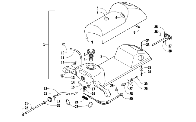 Parts Diagram for Arctic Cat 2010 AC 120 SNO PRO SNOWMOBILE GAS TANK, SEAT, AND TAILLIGHT ASSEMBLY