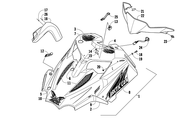 Parts Diagram for Arctic Cat 2010 600 SNO PRO SNOWMOBILE HOOD AND WINDSHIELD ASSEMBLY