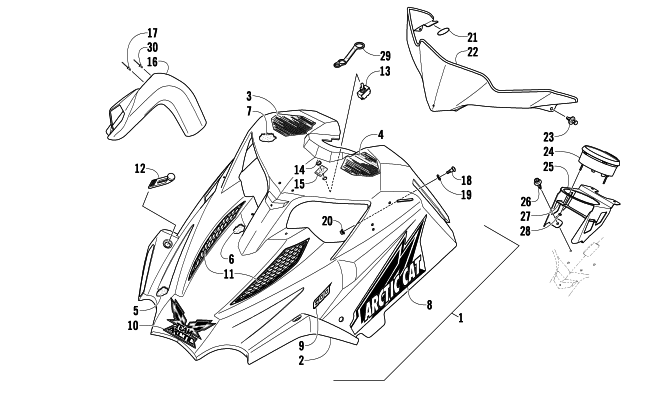 Parts Diagram for Arctic Cat 2010 600 SNO PRO CROSS COUNTRY SNOWMOBILE HOOD AND WINDSHIELD ASSEMBLY
