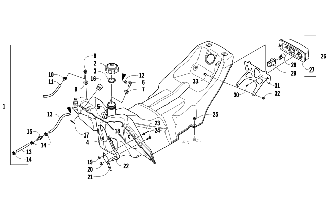 Parts Diagram for Arctic Cat 2010 600 SNO PRO CROSS COUNTRY SNOWMOBILE GAS TANK AND TAILLIGHT ASSEMBLY