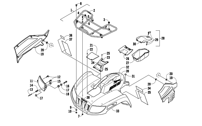 Parts Diagram for Arctic Cat 2010 400 TRV ATV FRONT RACK, BODY PANEL, AND HEADLIGHT ASSEMBLIES