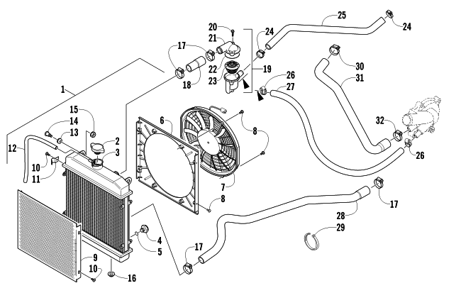 Parts Diagram for Arctic Cat 2011 450 EFI ATV COOLING ASSEMBLY
