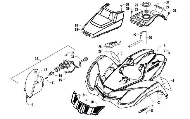 Parts Diagram for Arctic Cat 2010 300 2X4 UTILITY ATV FRONT BODY AND HEADLIGHT ASSEMBLY