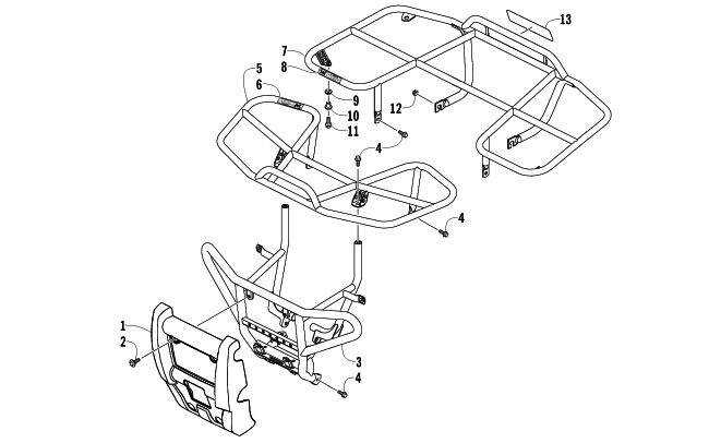 Parts Diagram for Arctic Cat 2011 300 2X4 UTILITY ATV FRONT BUMPER, FRONT RACK, AND REAR RACK ASSEMBLY