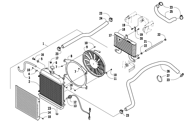 Parts Diagram for Arctic Cat 2011 650 H1 MUD PRO ATV COOLING ASSEMBLY